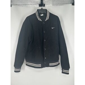 Nike Sportswear Authentics Varsity Jacket Men Large Black DQ5010-010 Snap Front‎